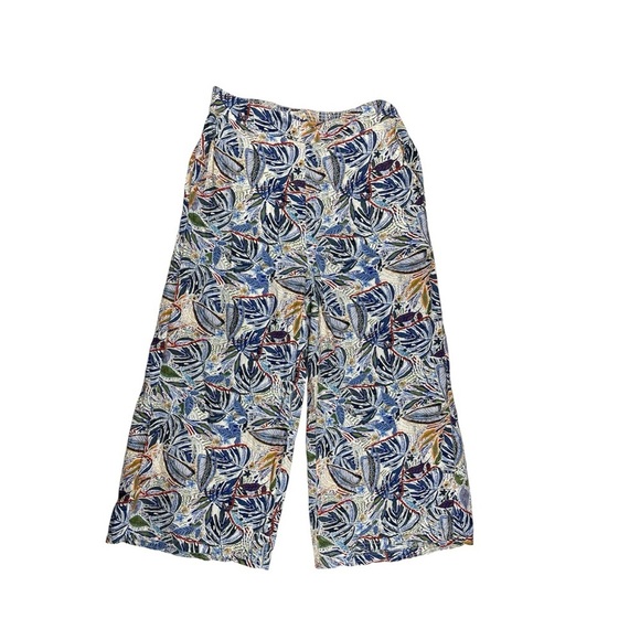 C&C California Pants - C&C California Linen Wide Leg Crop Pants Tropical Leaf Print Size L